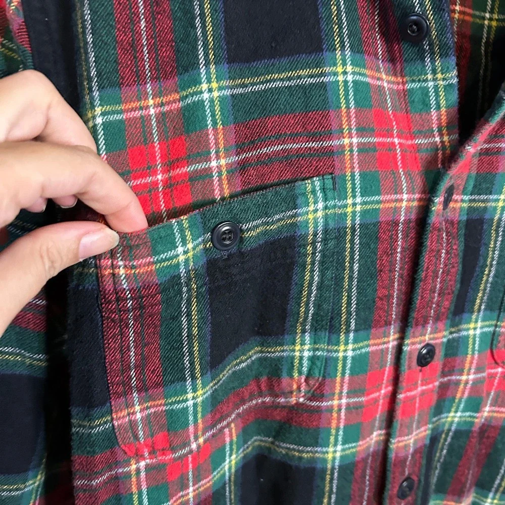 J. Crew Classic Double Brushed Midnight Flannel Shirt Red‎ Green Plaid Size M